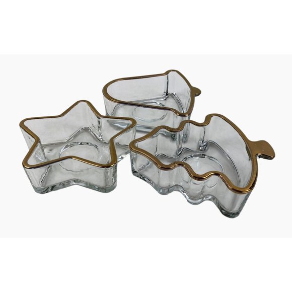 Holiday Gold Indiana Glass Christmas Candy Serving Dish Candle Holder Set of 3 - Picture 5 of 10